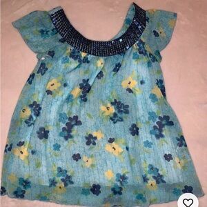 Blue Kids Girls George Sequin Daisy Scoop Neck Top Size 5